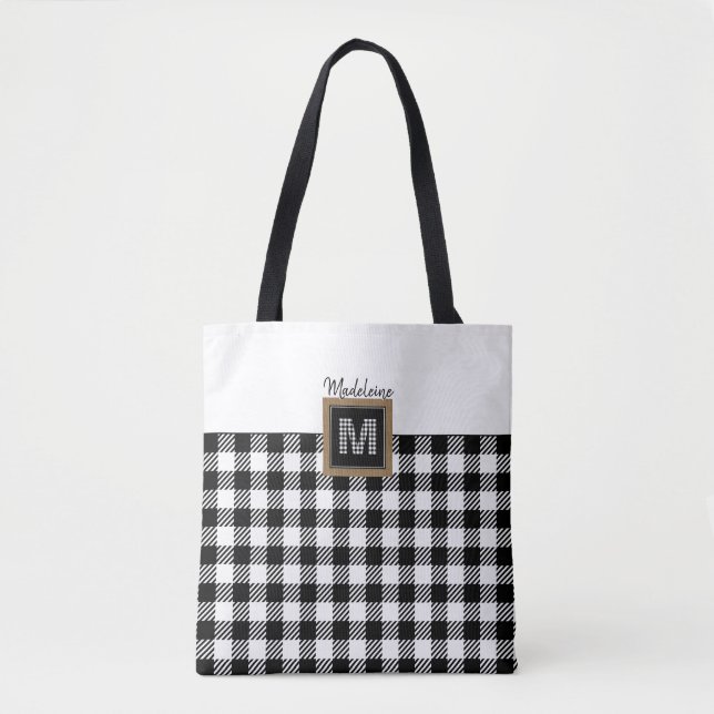 Schwarz-Weiß-Karo Buffalo Kariert Monogram Classic Tasche (Vorderseite)