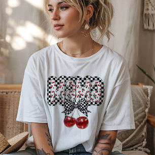 Schwarz-Weiß-Karo Cherry Mama Tri-Blend Shirt