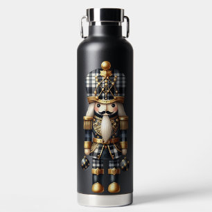 SCHWARZ-WEISS KARO & GOLD NUSSknacker-Puppe Trinkflasche
