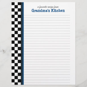 Schwarz-Weiß-Karo mit Blue-Accent-Rezept-Seite