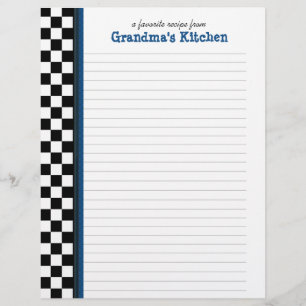 Schwarz-Weiß-Karo mit Blue-Accent-Rezept-Seite