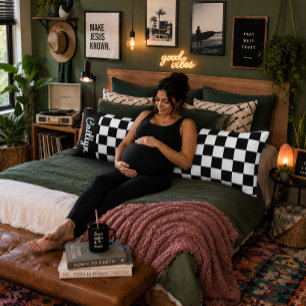 Schwarz-Weiß Karo Retro Modern Anpassbar Seitenschläferkissen