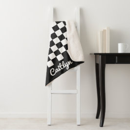 Schwarz-Weiß Karo Retro Modern Anpassbar Sherpadecke