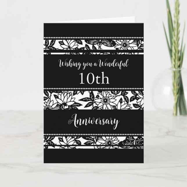 Schwarz-Weiß-Karten zum 10. Hochzeitstag Karte (Vorderseite)