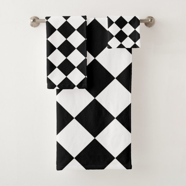 Schwarz-Weiß-Karton-Sichtflaggendesign Badhandtuch Set (Insitu)