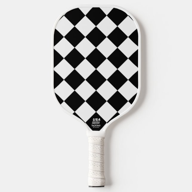 Schwarz-Weiß-Karton-Sichtflaggendesign Pickleball Schläger (Vorderseite)