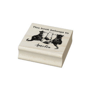 Schwarz-Weiß-Katze-Abbildung Dieses Buch gehört Gummistempel