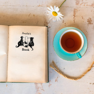 Schwarz-Weiß-Katze-Abbildung Dieses Buch gehört Gummistempel