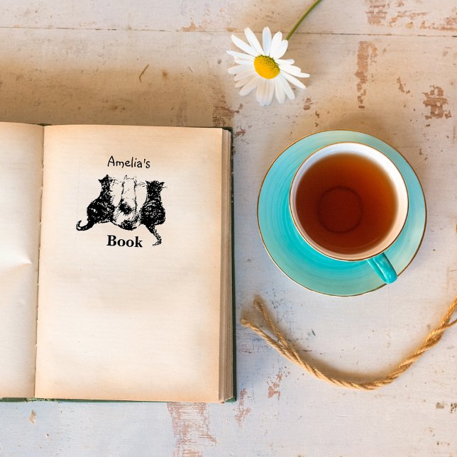 Schwarz-Weiß-Katze-Abbildung Dieses Buch gehört Gummistempel (Von Creator hochgeladen)