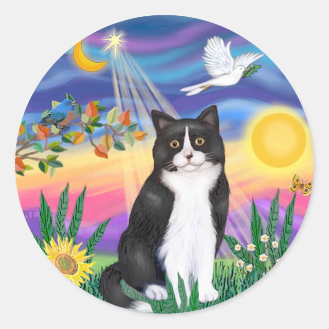 Schwarz-Weiß-Katze - Flut Runder Aufkleber (Vorderseite)