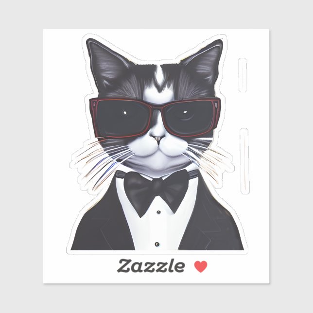 Schwarz-Weiß-Katze in einer Tuxedo- und Bow-Krawat Aufkleber (Blatt)
