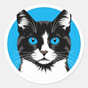 Schwarz-Weiß-Katze mit blauen Augen Runder Aufkleber