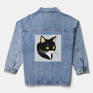 Schwarz-Weiß-Katze mit hellgelben Augen Jeansjacke