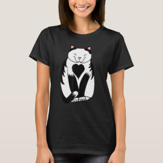 Schwarz-Weiß-Katze mit Herz auf der Brust Süße Ani T-Shirt