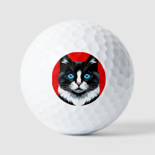 Schwarz-weiß-Katze mit lebendigen blauen Augen Golfball