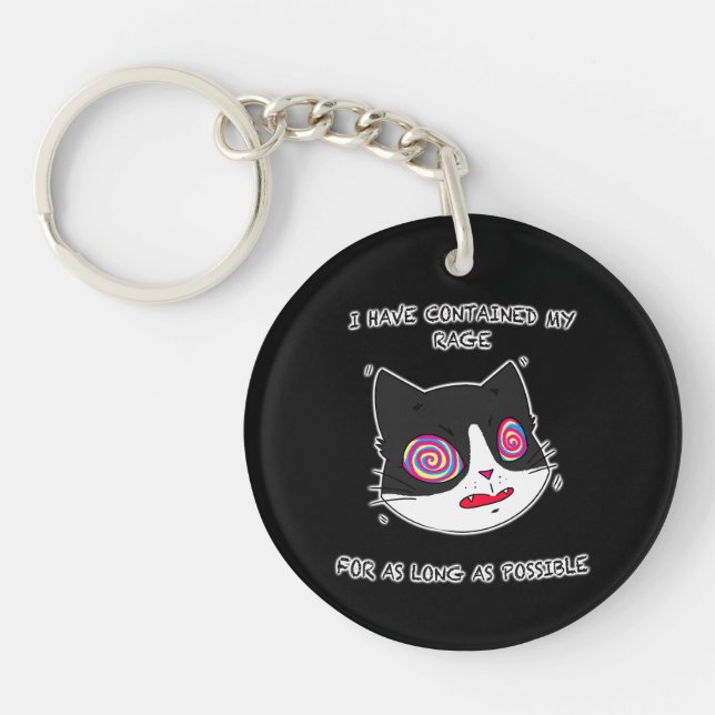 Schwarz-Weiß-Katze mit lustigem Text Schlüsselanhänger (Vorderseite)