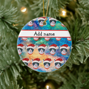 Schwarz-Weiß-Katze Muster Weihnachtsfeier Keramik Ornament