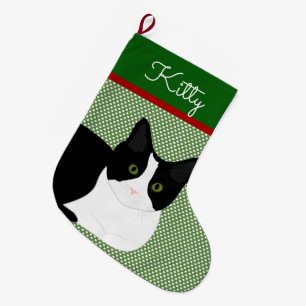 Schwarz-Weiß-Katze Personalisiert Großer Weihnachtsstrumpf