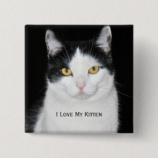 Schwarz-Weiß-Katze-Portrait Button
