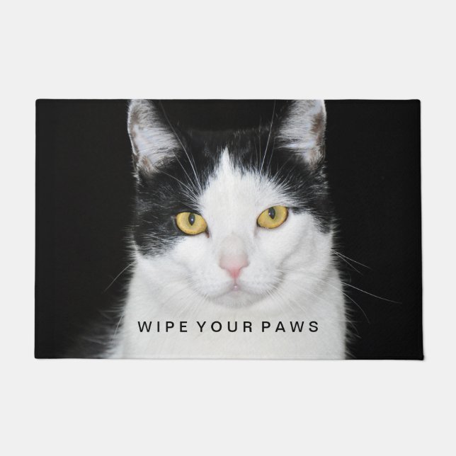 Schwarz-Weiß-Katze-Portrait Fußmatte (Vorderseite)