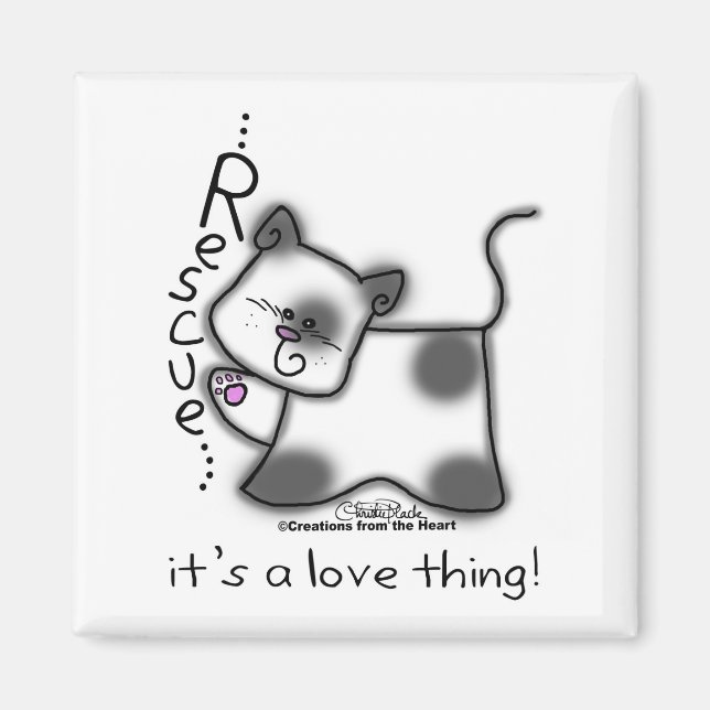 Schwarz-Weiß-Katze RESCUE...es ist eine Liebe Sach Magnet (Vorne)
