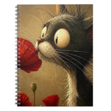 Schwarz-Weiß-Katze Rote Blume Spiralblock