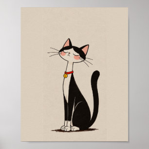 Schwarz-Weiß-Katze Sitzende Illustrationsposter Poster