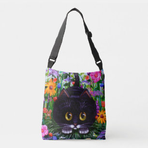 Schwarz-Weiß-Katze und Blumen Sommer Tragetaschen Mit Langen Trägern