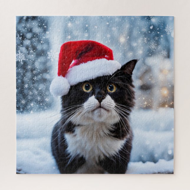 Schwarz-Weiß-Katze Weihnachten (Vertikal)