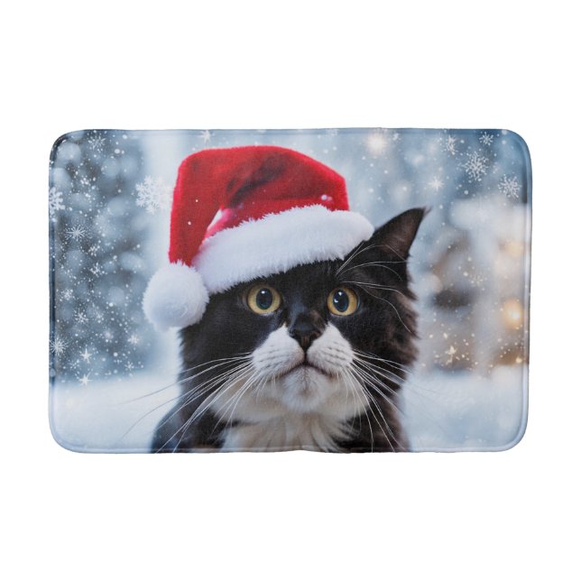 Schwarz-Weiß-Katze Weihnachten Badematte (Vorderseite)
