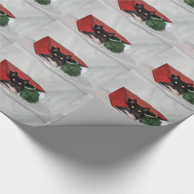 Schwarz-Weiß-Katze Weihnachten Geschenkpapier (Ecke)
