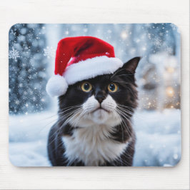 Schwarz-Weiß-Katze Weihnachten Mousepad