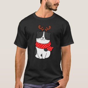 Schwarz Weiß Katze Weihnachten Rentiere Geweihe  K T-Shirt