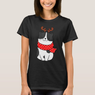 Schwarz Weiß Katze Weihnachten Rentiere Geweihe Ka T-Shirt