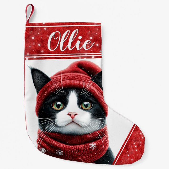 Schwarz-Weiß-Katze Weihnachtsmann Strumpf Kleiner Weihnachtsstrumpf (Vorderseite)