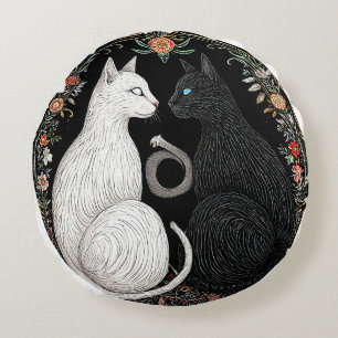 Schwarz-Weiß-Katze Yin-Yang-Symbol Rundes Kissen