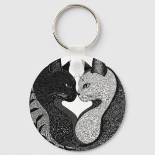 Schwarz-Weiß-Katze Yin-Yang-Symbol Schlüsselanhänger