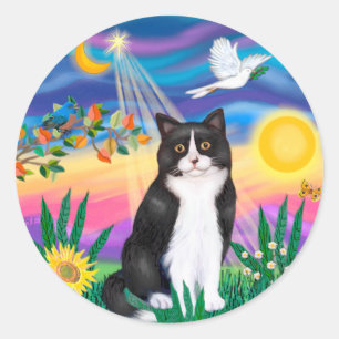 Schwarz-Weiß-Katze - Zwielicht Runder Aufkleber