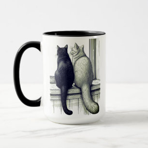 Schwarz-Weiß-Katzen am Fenster Tasse