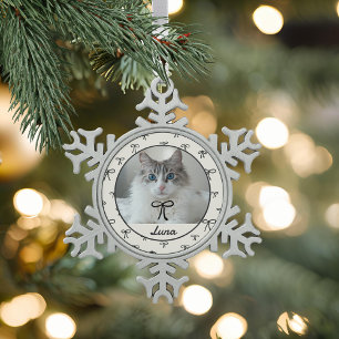 Schwarz-Weiß-Katzen-Foto-Schneeflocken-Anhänger Schneeflocken Zinn-Ornament