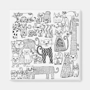 Schwarz-Weiß-Katzen Handgezeichnete Moderne Kunst Magnet