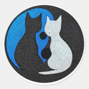 🐾 Schwarz-Weiß-Katzen-Harmonie Yin-Yang 💙 Runder Aufkleber