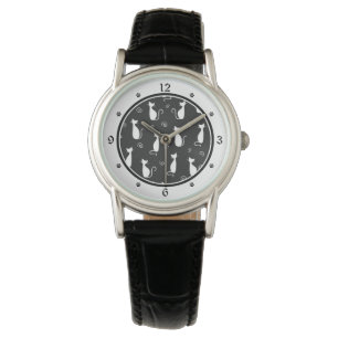 Schwarz-Weiß-Katzen-Muster Armbanduhr
