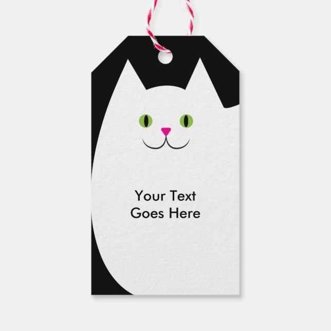 Schwarz-Weiß-Katzendesign Geschenkanhänger (Rückseite)