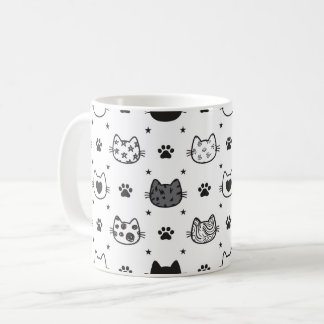 Schwarz-Weiß-Katzenhintergrund Kaffeetasse
