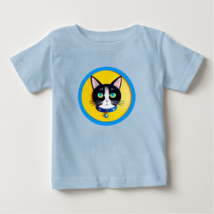 Schwarz-Weiß-Katzenillustration mit blauen Augen Baby T-shirt