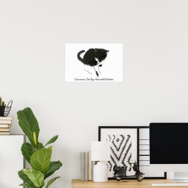 Schwarz-Weiß-Katzenkunst Poster (Heimbüro)