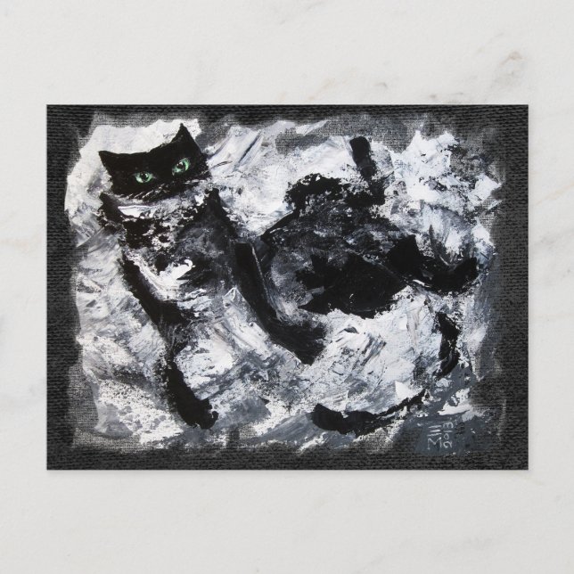 Schwarz-Weiß-Katzenmalerei Postkarte (Vorderseite)