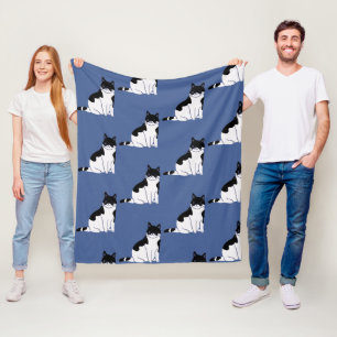 Schwarz-Weiß-Katzenmuster auf blauen Kitty Voices Fleecedecke