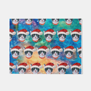Schwarz-Weiß-Katzenmuster Weihnachtsfeier Fußmatte
